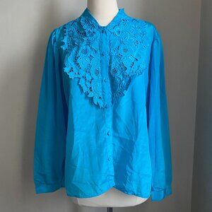 Vintage Mapsay NY Secretary Blouse | Electric Blue Embroidered | Size 38 (M/L)
